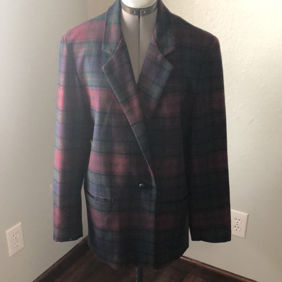 Dark Academia purple plaid Boyfriend Blazer - Picture 2 of 6
